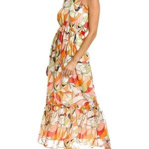 BCBGeneration Floral Print Maxi Dress Size 12 Multicolor Halter Neck Ruffled Wai